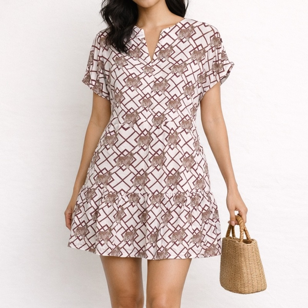 Brooke Wright Lucy Dress Collie Dog Print Drop Waist Mini Dress Size M